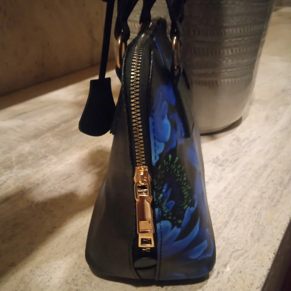 Luxurious Black and Blue Floral Satchel